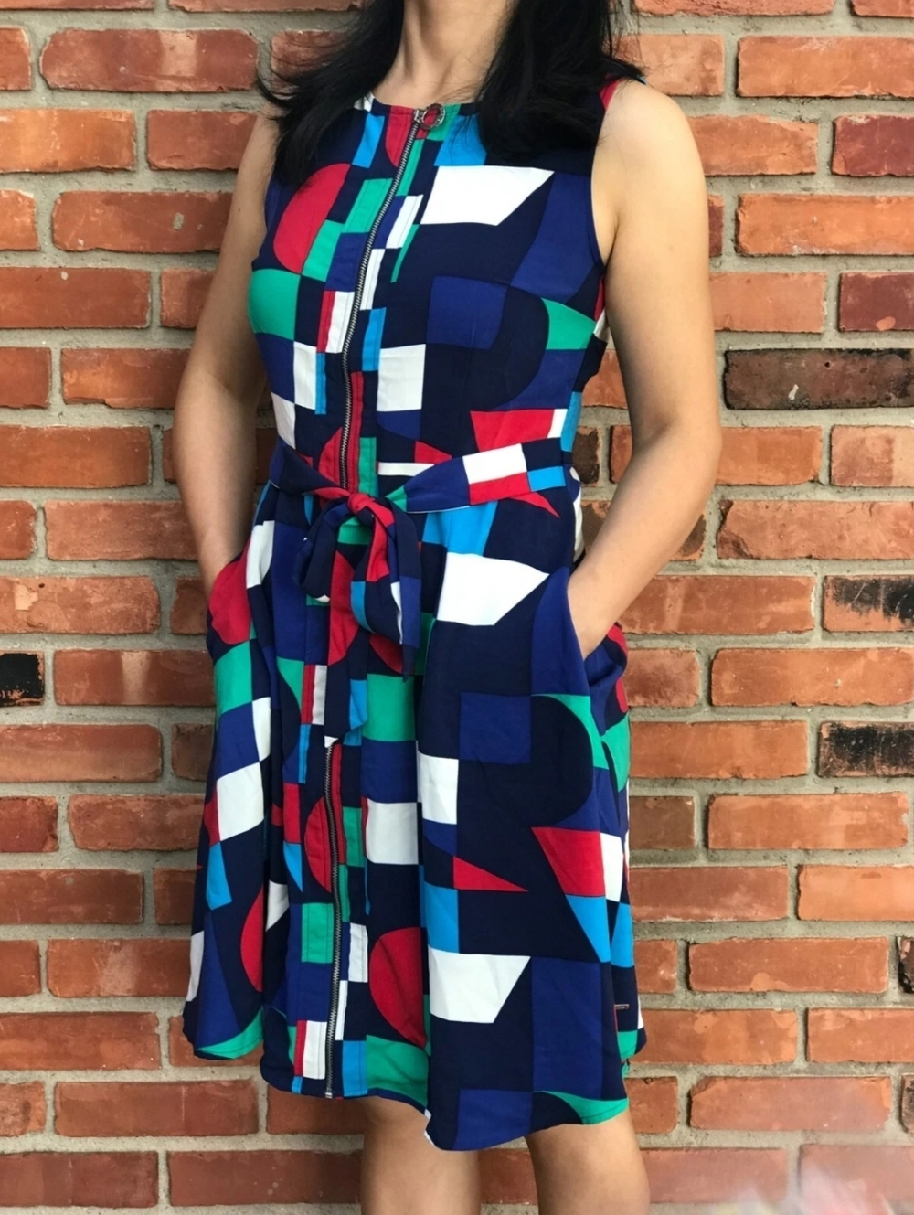 Tommy Hilfiger Size 2-4 Multicolor Geometric Sleeveless Belted Dress 3498-AG